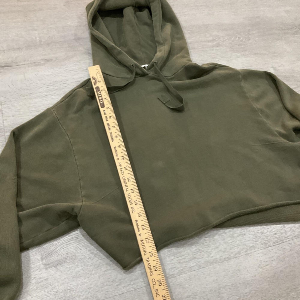 Frame Olive Green Cropped Hoodie with Drawstring Hood Sweatshirt Large - Picture 6 of 6